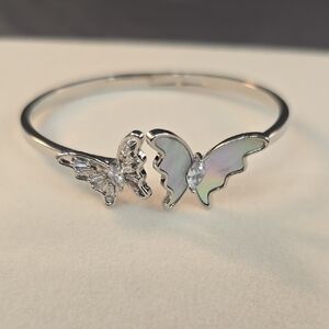 Elegant Silver Gold Filled Open Front Butterfly Bangle Bracelet 7.25"